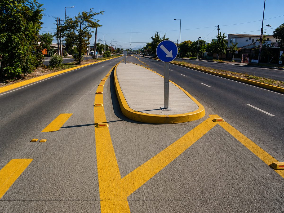 Separador vial con demarcación amarilla